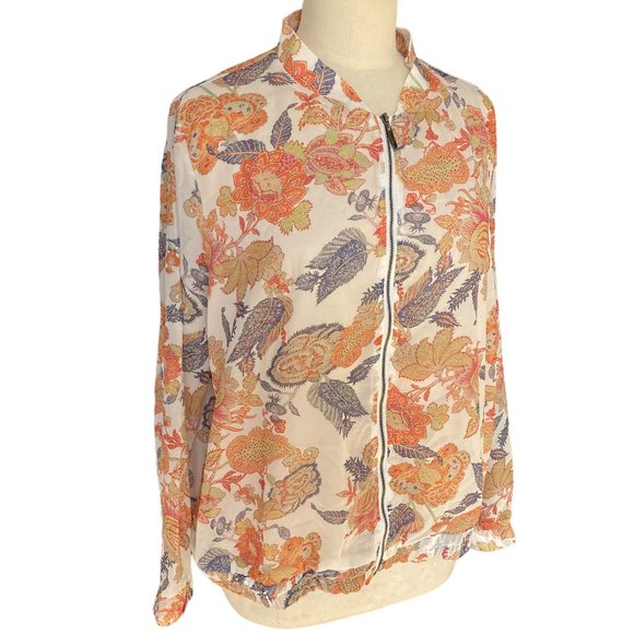 NWT Hillary Scott Floral Bomber Jacket XL Sheer Chiffon Cottagecore Coastal Fall - Picture 1 of 13